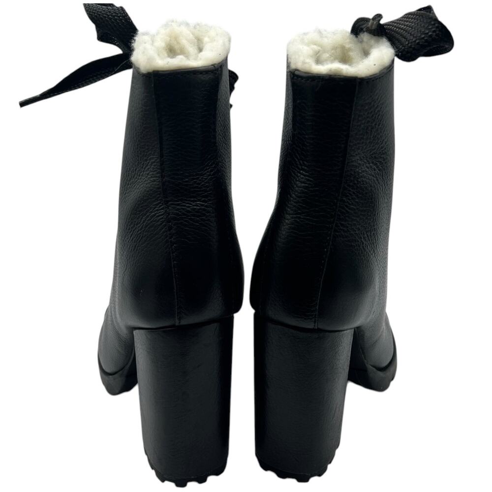 Schutz Womens 8.5 Zhara Leather Boots Black Lace Up Faux Fur Combat Lug 4.25 " - Picture 5 of 10